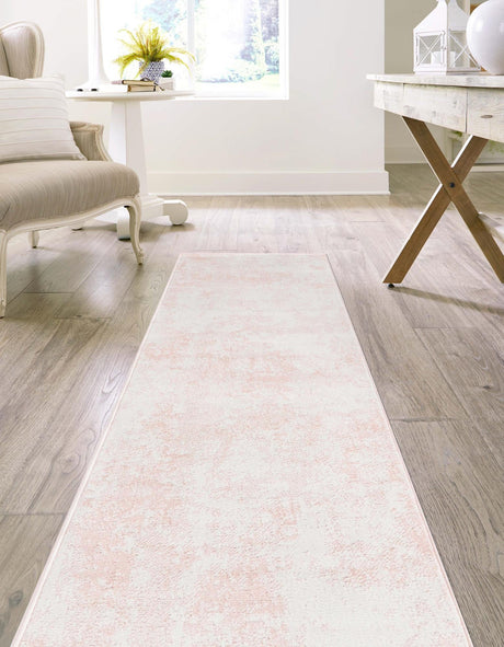 Carnation Pink 2' 7 x 13' 1 Eos Runner Area Rug 100% Polypropylene Stain Resistant Carpet With Cotton Backing Marbled Design for Living, Dining Room, Office for Sale at Rug Engine