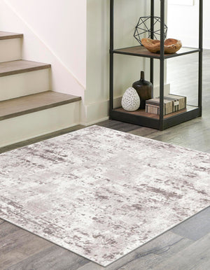 Stone Gray 4' 1 x 4' 1 Eos Square Area Rug 100% Polypropylene Stain Resistant Carpet With Cotton Backing Marbled Design for Living, Dining Room, Office for Sale at Rug Engine