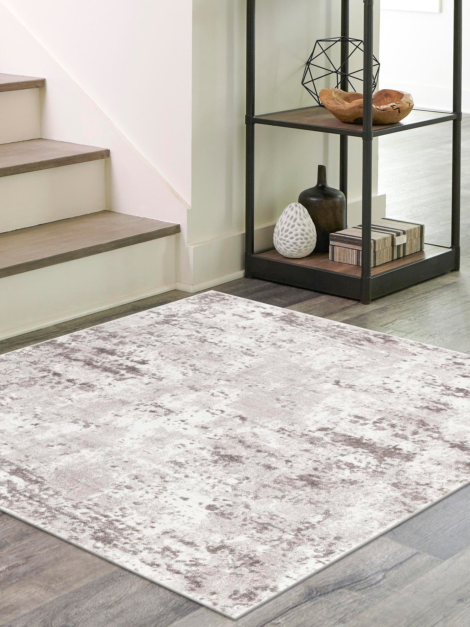 Stone Gray 6' x 6' Eos Square Area Rug 100% Polypropylene Stain Resistant Carpet With Cotton Backing Marbled Design for Living, Dining Room, Office for Sale at Rug Engine