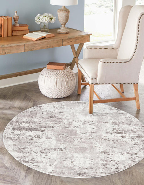 Stone Gray 7' 1 x 7' 1 Eos Round Area Rug 100% Polypropylene Stain Resistant Carpet With Cotton Backing Marbled Design for Living, Dining Room, Office for Sale at Rug Engine
