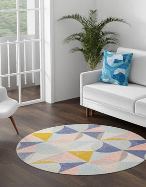 Multicolor 3' 3 x 3' 3 Lotus Round Area Rug 100% Polypropylene Modern Contemporary Colorful Carpet Easy Clean for Living Room, Kitchen, Dining, Office for Sale at Rug Engine