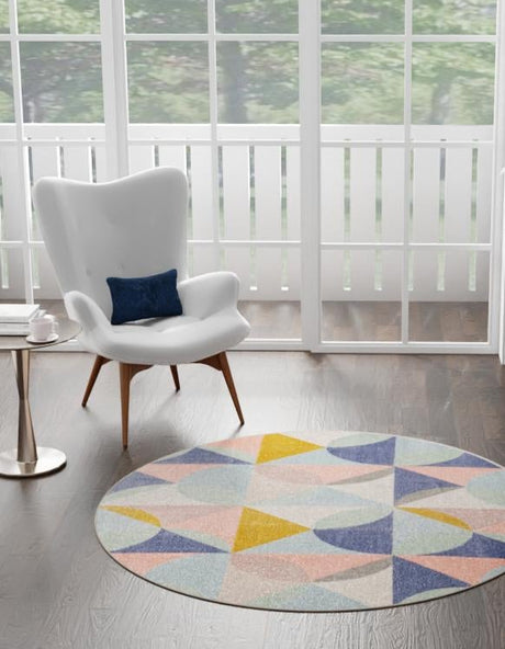 Multicolor 3' 3 x 3' 3 Lotus Round Area Rug 100% Polypropylene Modern Contemporary Colorful Carpet Easy Clean for Living Room, Kitchen, Dining, Office for Sale at Rug Engine