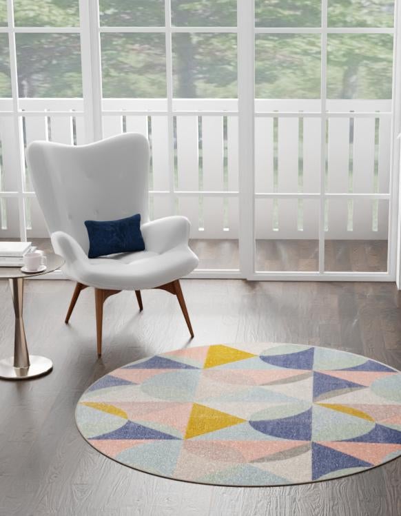 Multicolor 3' 3 x 3' 3 Lotus Round Area Rug 100% Polypropylene Modern Contemporary Colorful Carpet Easy Clean for Living Room, Kitchen, Dining, Office for Sale at Rug Engine