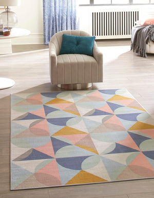 Multicolor 1' 4 x 1' 4 Lotus Sample Area Rug 100% Polypropylene Modern Contemporary Colorful Carpet Easy Clean for Living Room, Kitchen, Dining, Office for Sale at Rug Engine