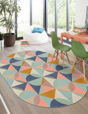 Multicolor 8' x 10' Lotus Oval Area Rug 100% Polypropylene Modern Contemporary Colorful Carpet Easy Clean for Living Room, Kitchen, Dining, Office for Sale at Rug Engine