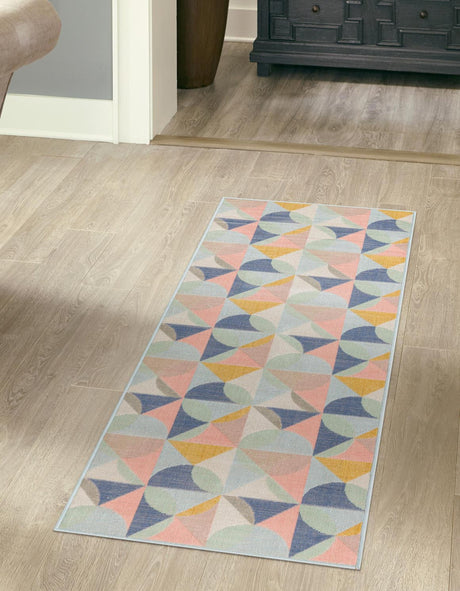 Multicolor 2' x 10' Lotus Runner Area Rug 100% Polypropylene Modern Contemporary Colorful Carpet Easy Clean for Living Room, Kitchen, Dining, Office for Sale at Rug Engine