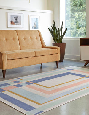 Multicolor 4' 1 x 6' 1 Lotus Rectangle Area Rug 100% Polypropylene Modern Contemporary Colorful Carpet Easy Clean for Living Room, Kitchen, Dining, Office for Sale at Rug Engine