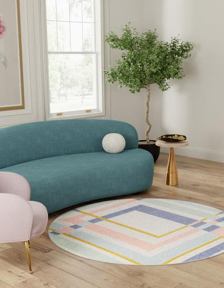 Multicolor 3' 3 x 3' 3 Lotus Round Area Rug 100% Polypropylene Modern Contemporary Colorful Carpet Easy Clean for Living Room, Kitchen, Dining, Office for Sale at Rug Engine