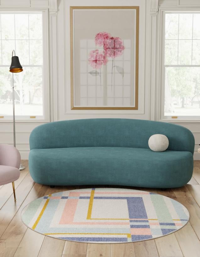 Multicolor 3' 3 x 3' 3 Lotus Round Area Rug 100% Polypropylene Modern Contemporary Colorful Carpet Easy Clean for Living Room, Kitchen, Dining, Office for Sale at Rug Engine