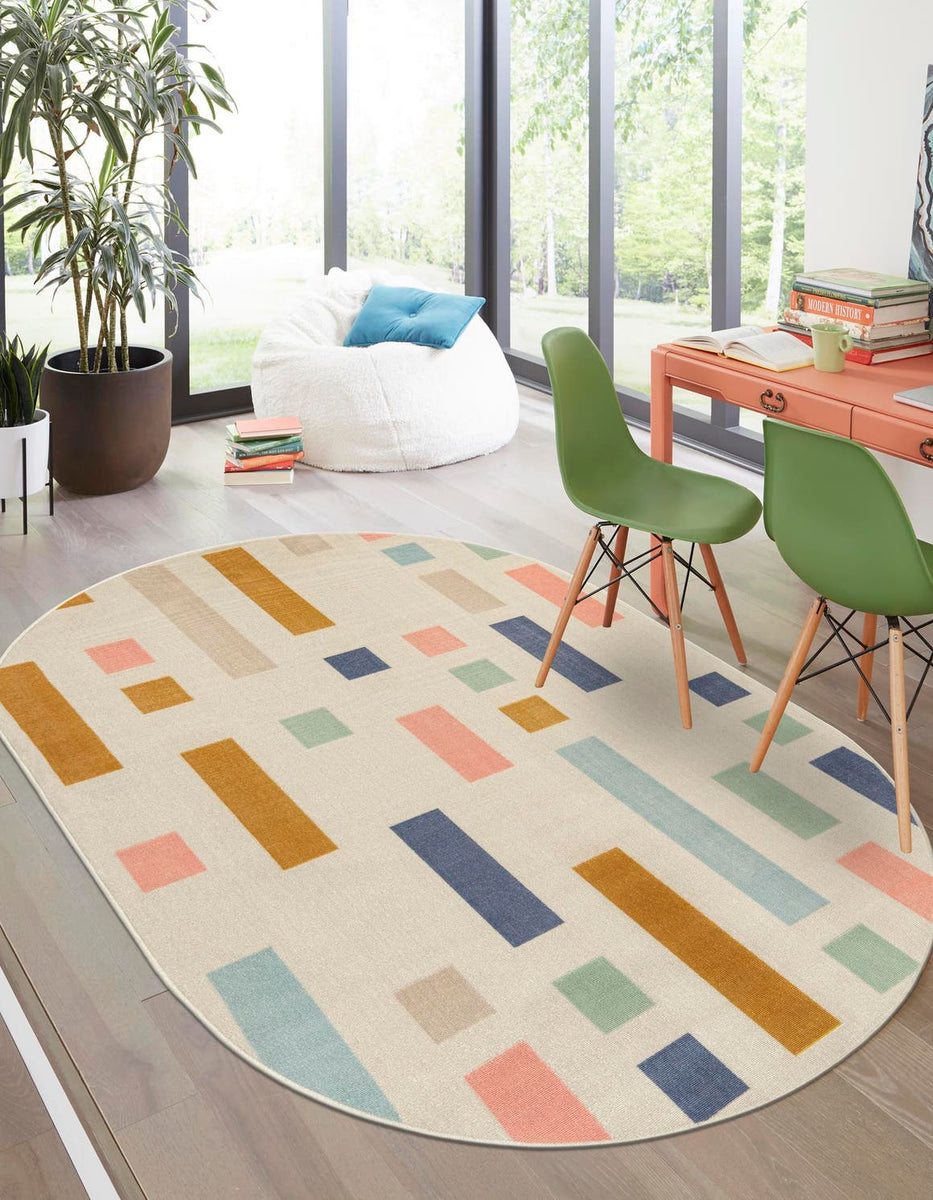 Multicolor 8' x 10' Lotus Oval Area Rug 100% Polypropylene Modern Cont ...