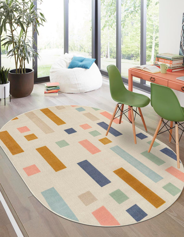 Multicolor 8' x 10' Lotus Oval Area Rug 100% Polypropylene Modern Contemporary Colorful Carpet Easy Clean for Living Room, Kitchen, Dining, Office for Sale at Rug Engine