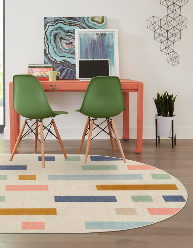 Multicolor 8' x 10' Lotus Oval Area Rug 100% Polypropylene Modern Contemporary Colorful Carpet Easy Clean for Living Room, Kitchen, Dining, Office for Sale at Rug Engine