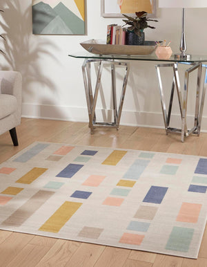 Multicolor 5' x 5' Lotus Square Area Rug 100% Polypropylene Modern Contemporary Colorful Carpet Easy Clean for Living Room, Kitchen, Dining, Office for Sale at Rug Engine