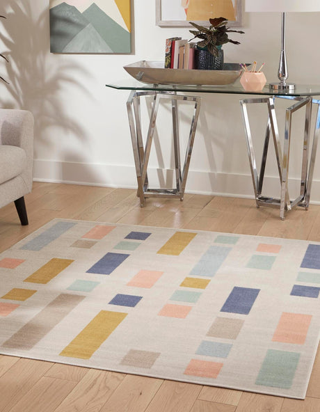 Multicolor 5' x 5' Lotus Square Area Rug 100% Polypropylene Modern Contemporary Colorful Carpet Easy Clean for Living Room, Kitchen, Dining, Office for Sale at Rug Engine