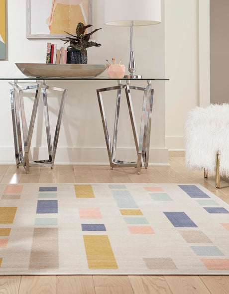 Multicolor 5' x 5' Lotus Square Area Rug 100% Polypropylene Modern Contemporary Colorful Carpet Easy Clean for Living Room, Kitchen, Dining, Office for Sale at Rug Engine