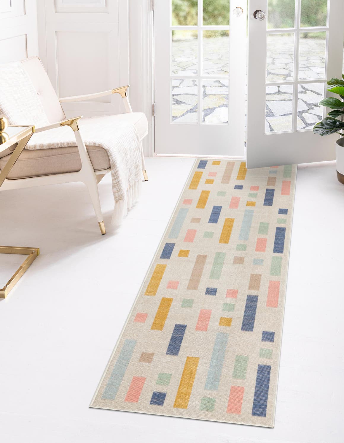 Multicolor 2' x 10' Lotus Runner Area Rug 100% Polypropylene Modern Contemporary Colorful Carpet Easy Clean for Living Room, Kitchen, Dining, Office for Sale at Rug Engine