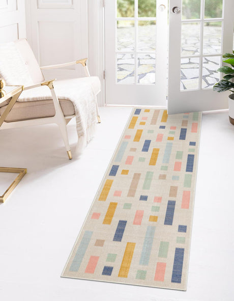 Multicolor 2' x 10' Lotus Runner Area Rug 100% Polypropylene Modern Contemporary Colorful Carpet Easy Clean for Living Room, Kitchen, Dining, Office for Sale at Rug Engine