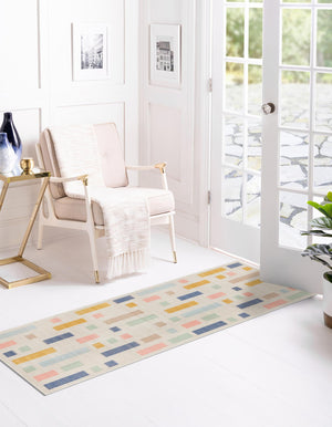 Multicolor 2' x 10' Lotus Runner Area Rug 100% Polypropylene Modern Contemporary Colorful Carpet Easy Clean for Living Room, Kitchen, Dining, Office for Sale at Rug Engine