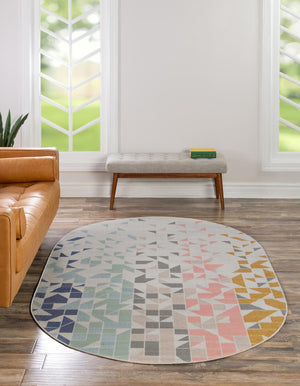 Multicolor 5' x 8' Lotus Oval Area Rug 100% Polypropylene Modern Contemporary Colorful Carpet Easy Clean for Living Room, Kitchen, Dining, Office for Sale at Rug Engine