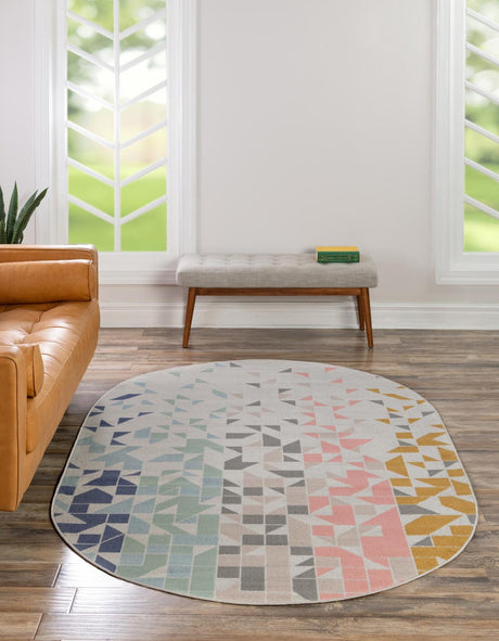 Multicolor 8' x 10' Lotus Oval Area Rug 100% Polypropylene Modern Contemporary Colorful Carpet Easy Clean for Living Room, Kitchen, Dining, Office for Sale at Rug Engine