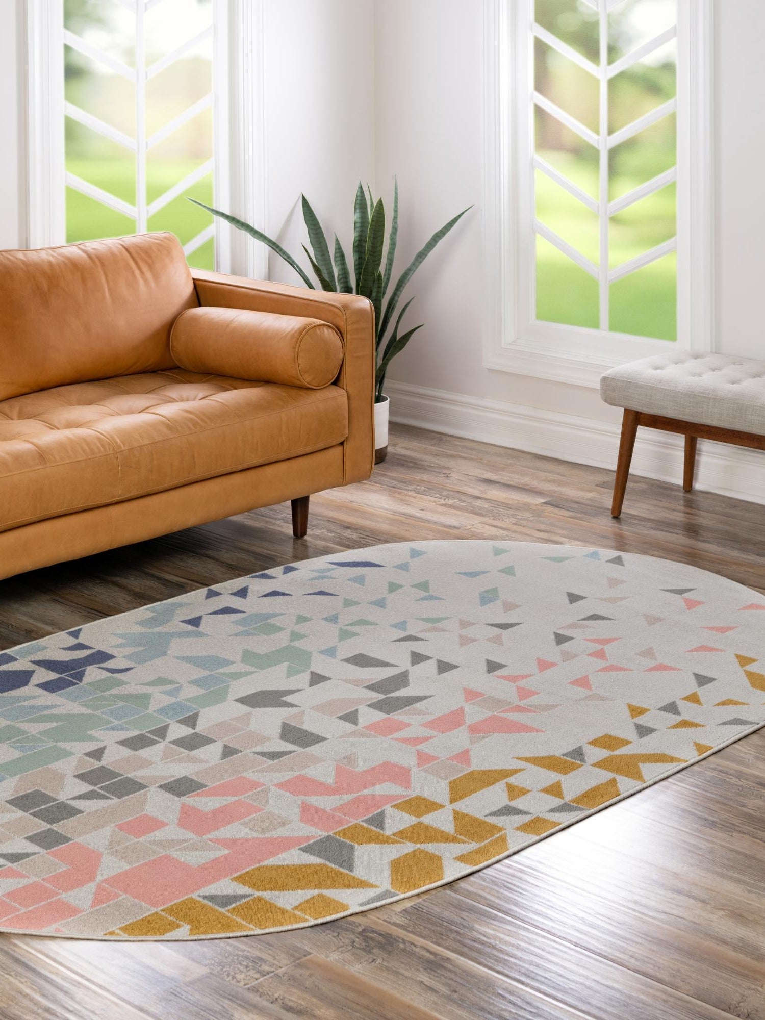 Multicolor 5' x 8' Lotus Oval Area Rug 100% Polypropylene Modern Contemporary Colorful Carpet Easy Clean for Living Room, Kitchen, Dining, Office for Sale at Rug Engine