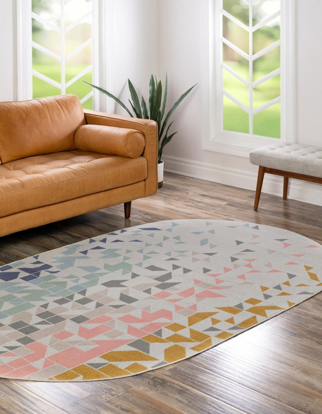 Multicolor 5' x 8' Lotus Oval Area Rug 100% Polypropylene Modern Contemporary Colorful Carpet Easy Clean for Living Room, Kitchen, Dining, Office for Sale at Rug Engine