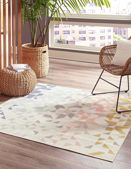 Multicolor 5' x 5' Lotus Square Area Rug 100% Polypropylene Modern Contemporary Colorful Carpet Easy Clean for Living Room, Kitchen, Dining, Office for Sale at Rug Engine