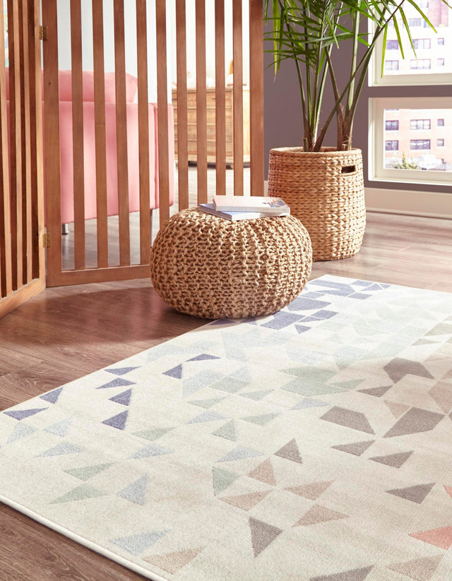 Multicolor 5' x 5' Lotus Square Area Rug 100% Polypropylene Modern Contemporary Colorful Carpet Easy Clean for Living Room, Kitchen, Dining, Office for Sale at Rug Engine