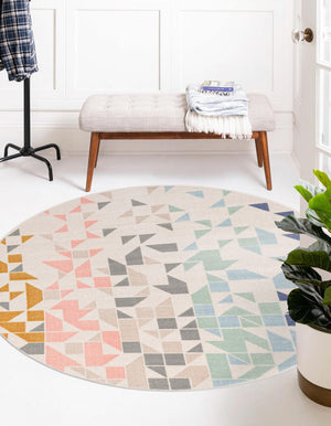 Multicolor 7' 1 x 7' 1 Lotus Round Area Rug 100% Polypropylene Modern Contemporary Colorful Carpet Easy Clean for Living Room, Kitchen, Dining, Office for Sale at Rug Engine