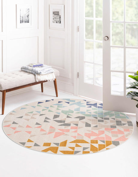 Multicolor 3' 3 x 3' 3 Lotus Round Area Rug 100% Polypropylene Modern Contemporary Colorful Carpet Easy Clean for Living Room, Kitchen, Dining, Office for Sale at Rug Engine