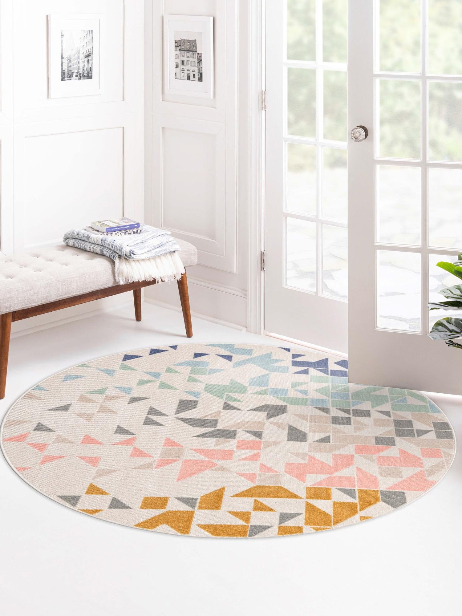 Multicolor 5' 3 x 5' 3 Lotus Round Area Rug 100% Polypropylene Modern Contemporary Colorful Carpet Easy Clean for Living Room, Kitchen, Dining, Office for Sale at Rug Engine