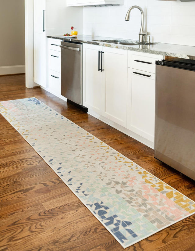 Multicolor 2' x 10' Lotus Runner Area Rug 100% Polypropylene Modern Contemporary Colorful Carpet Easy Clean for Living Room, Kitchen, Dining, Office for Sale at Rug Engine