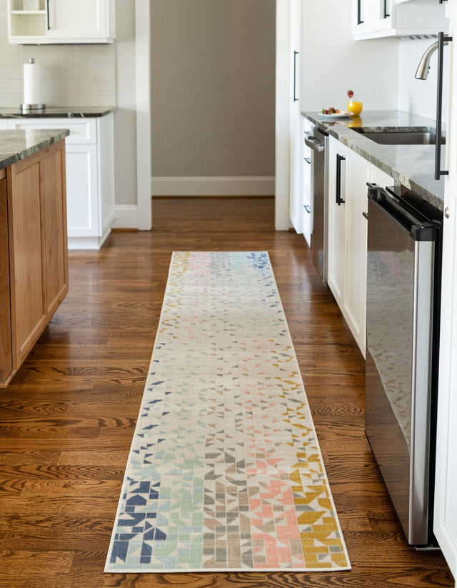 Multicolor 2' x 10' Lotus Runner Area Rug 100% Polypropylene Modern Contemporary Colorful Carpet Easy Clean for Living Room, Kitchen, Dining, Office for Sale at Rug Engine