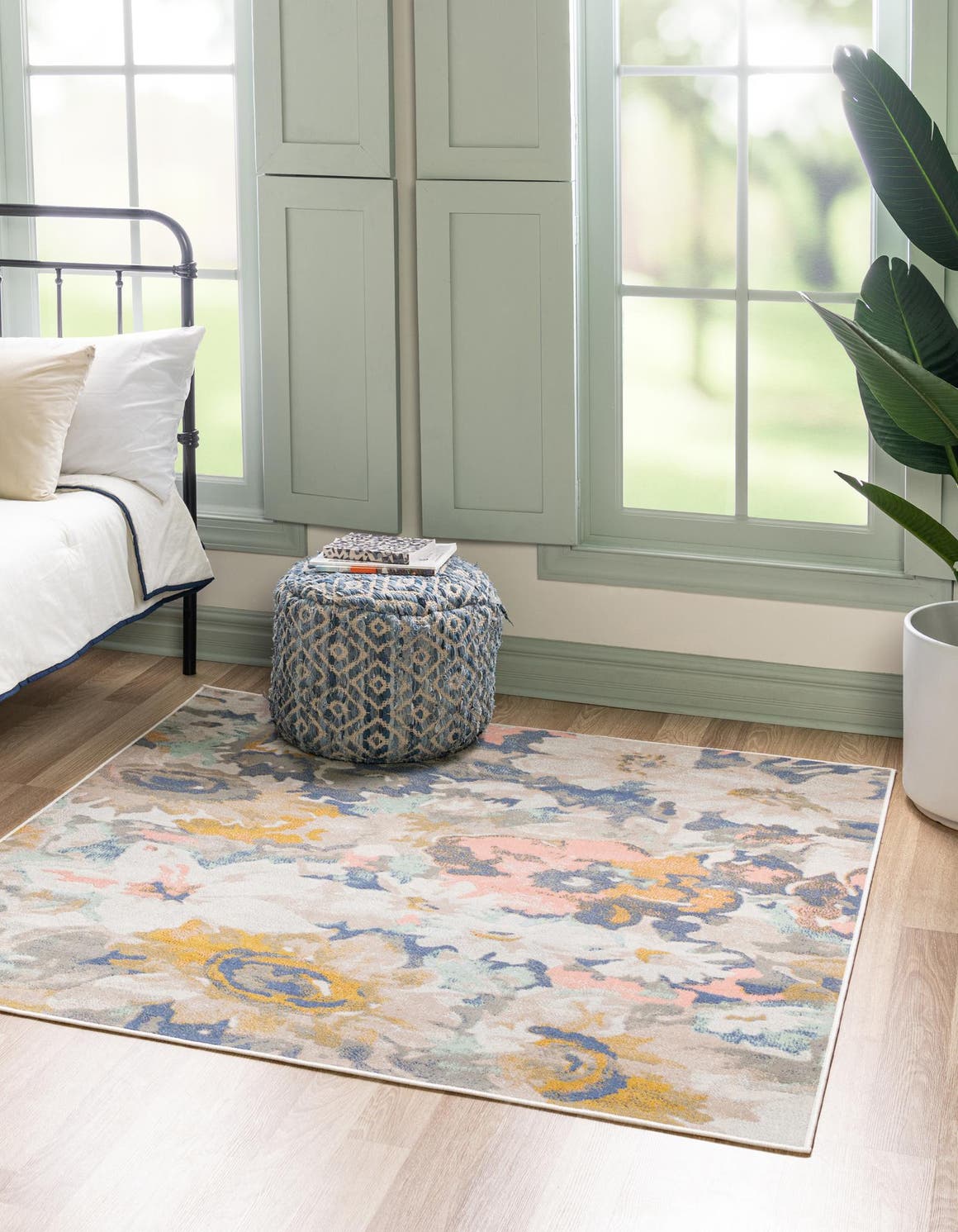 Multicolor 6' x 6' Lotus Square Area Rug 100% Polypropylene Modern Contemporary Colorful Carpet Easy Clean for Living Room, Kitchen, Dining, Office for Sale at Rug Engine
