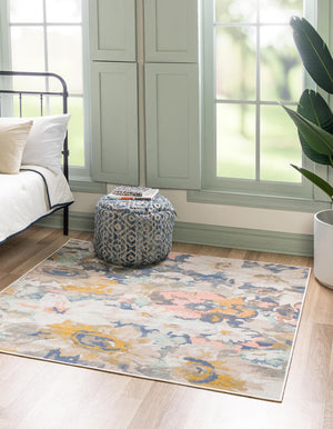 Multicolor 6' x 6' Lotus Square Area Rug 100% Polypropylene Modern Contemporary Colorful Carpet Easy Clean for Living Room, Kitchen, Dining, Office for Sale at Rug Engine