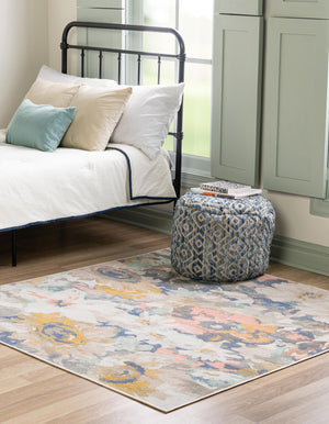 Multicolor 6' x 6' Lotus Square Area Rug 100% Polypropylene Modern Contemporary Colorful Carpet Easy Clean for Living Room, Kitchen, Dining, Office for Sale at Rug Engine