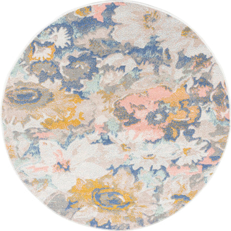 Multicolor 3' 3 x 3' 3 Lotus Round Area Rug 100% Polypropylene Modern Contemporary Colorful Carpet Easy Clean for Living Room, Kitchen, Dining, Office for Sale at Rug Engine