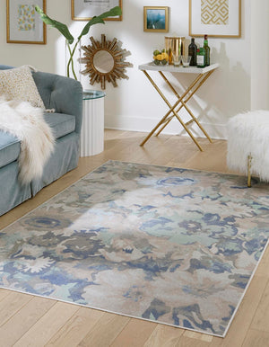 Blue 4' 1 x 6' 1 Lotus Rectangle Area Rug 100% Polypropylene Modern Contemporary Colorful Carpet Easy Clean for Living Room, Kitchen, Dining, Office for Sale at Rug Engine