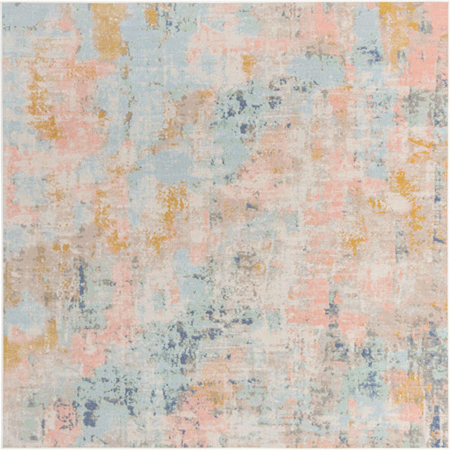 Multicolor 8' x 8' Lotus Square Area Rug 100% Polypropylene Modern Contemporary Colorful Carpet Easy Clean for Living Room, Kitchen, Dining, Office for Sale at Rug Engine
