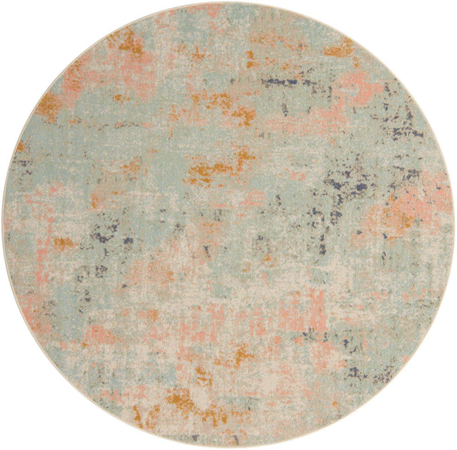 Multicolor 7' x 7' Lotus Round Area Rug 100% Polypropylene Modern Contemporary Colorful Carpet Easy Clean for Living Room, Kitchen, Dining, Office for Sale at Rug Engine