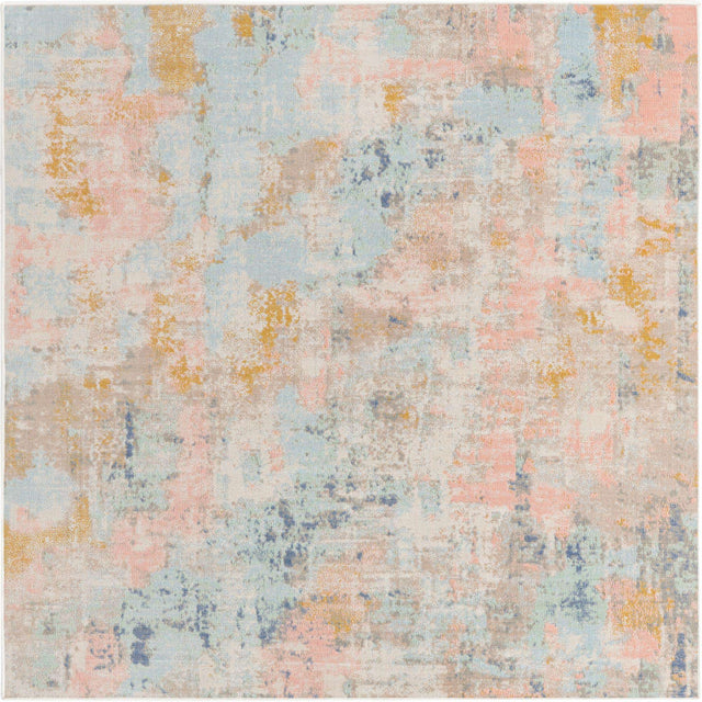 Multicolor 6' x 6' Lotus Square Area Rug 100% Polypropylene Modern Contemporary Colorful Carpet Easy Clean for Living Room, Kitchen, Dining, Office for Sale at Rug Engine