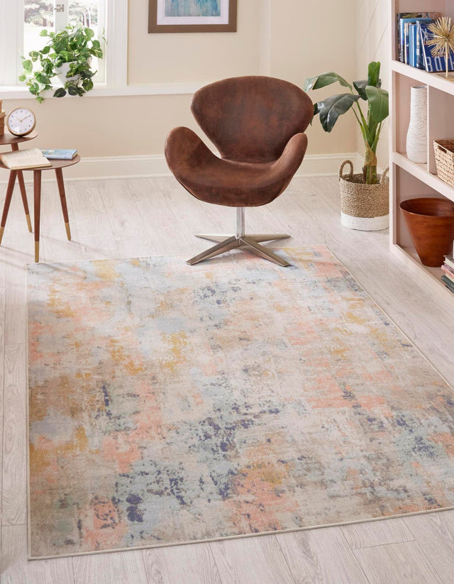 Multicolor 4' 1 x 6' 1 Lotus Rectangle Area Rug 100% Polypropylene Modern Contemporary Colorful Carpet Easy Clean for Living Room, Kitchen, Dining, Office for Sale at Rug Engine
