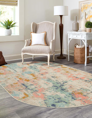 Multicolor 5' x 8' Lotus Oval Area Rug 100% Polypropylene Modern Contemporary Colorful Carpet Easy Clean for Living Room, Kitchen, Dining, Office for Sale at Rug Engine