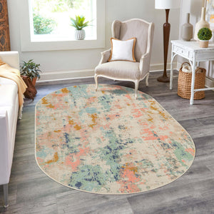 Multicolor 5' x 8' Lotus Oval Area Rug 100% Polypropylene Modern Contemporary Colorful Carpet Easy Clean for Living Room, Kitchen, Dining, Office for Sale at Rug Engine