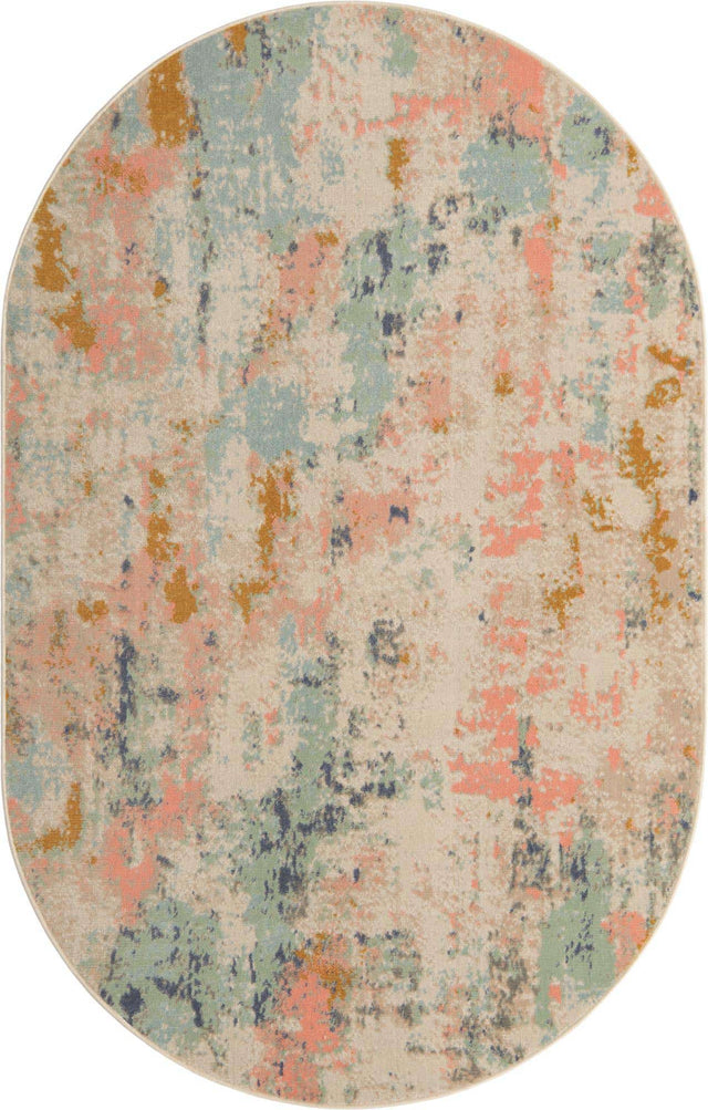 Multicolor 5' x 8' Lotus Oval Area Rug 100% Polypropylene Modern Contemporary Colorful Carpet Easy Clean for Living Room, Kitchen, Dining, Office for Sale at Rug Engine