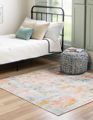 Multicolor 6' x 6' Lotus Square Area Rug 100% Polypropylene Modern Contemporary Colorful Carpet Easy Clean for Living Room, Kitchen, Dining, Office for Sale at Rug Engine