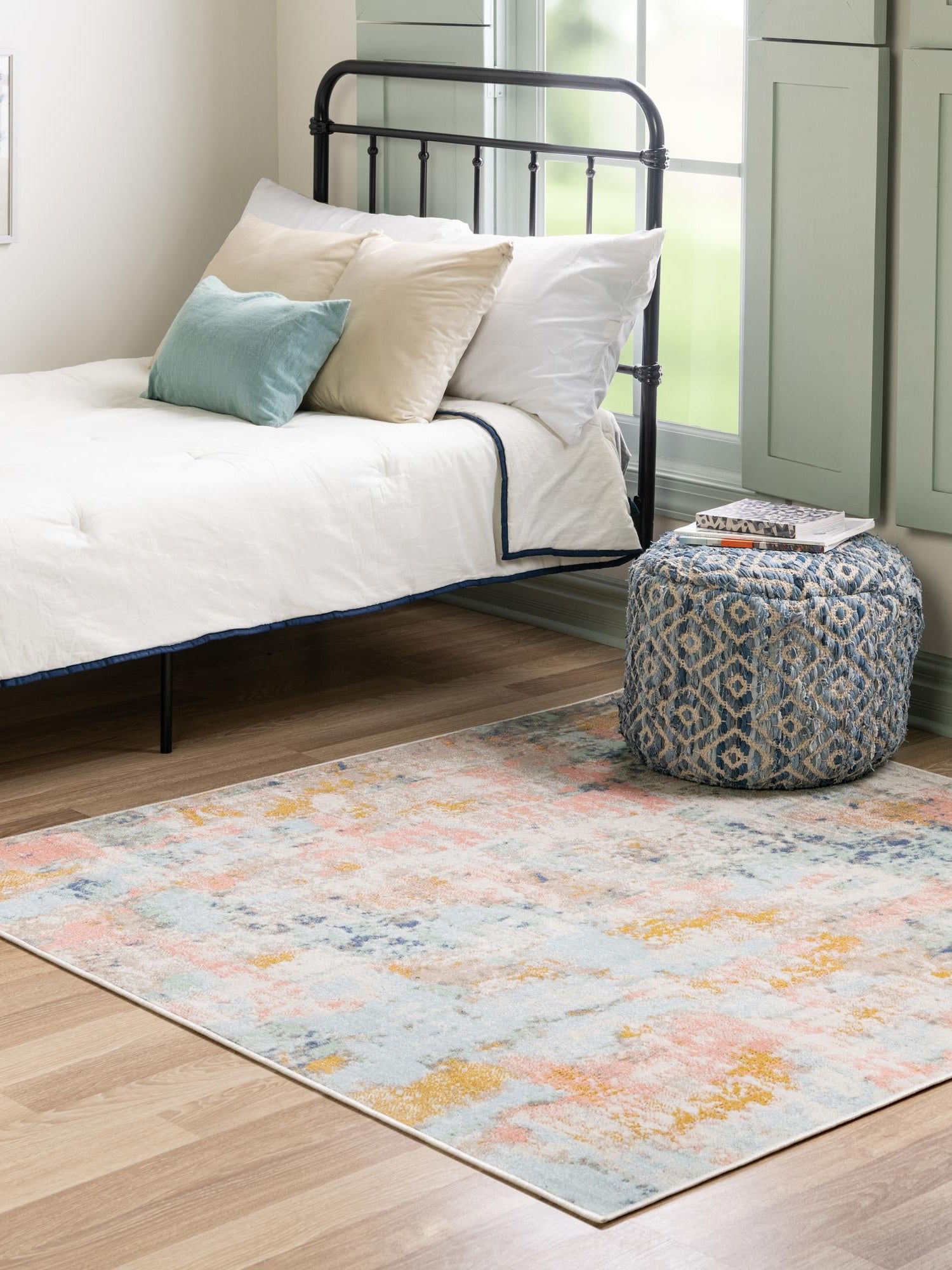 Multicolor 5' x 5' Lotus Square Area Rug 100% Polypropylene Modern Contemporary Colorful Carpet Easy Clean for Living Room, Kitchen, Dining, Office for Sale at Rug Engine