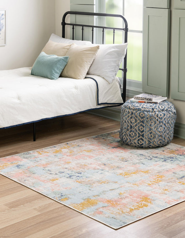 Multicolor 8' x 8' Lotus Square Area Rug 100% Polypropylene Modern Contemporary Colorful Carpet Easy Clean for Living Room, Kitchen, Dining, Office for Sale at Rug Engine