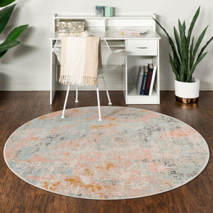 Multicolor 5' x 5' Lotus Round Area Rug 100% Polypropylene Modern Contemporary Colorful Carpet Easy Clean for Living Room, Kitchen, Dining, Office for Sale at Rug Engine