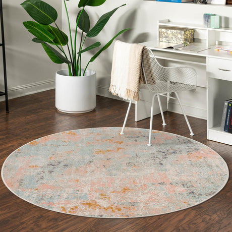 Multicolor 5' x 5' Lotus Round Area Rug 100% Polypropylene Modern Contemporary Colorful Carpet Easy Clean for Living Room, Kitchen, Dining, Office for Sale at Rug Engine